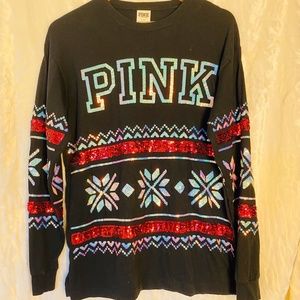 PINK Christmas Bling Long Sleeve Campus Tee